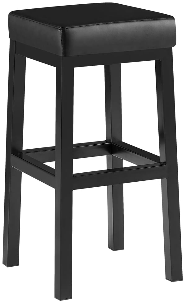 Baarijakkara Taylor, musta keinonahka, mattamusta metallirunko, 78cm istuinkorkeus