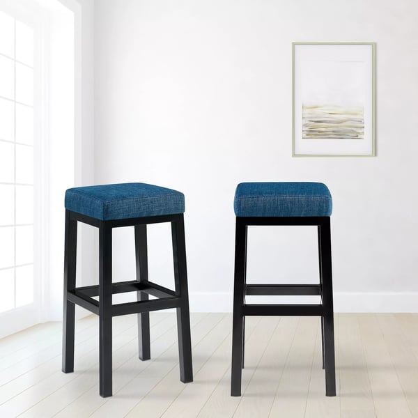 Taylor Blå Stof Barstol med Mat Sort Metalramme, 78 cm Sædehøjde