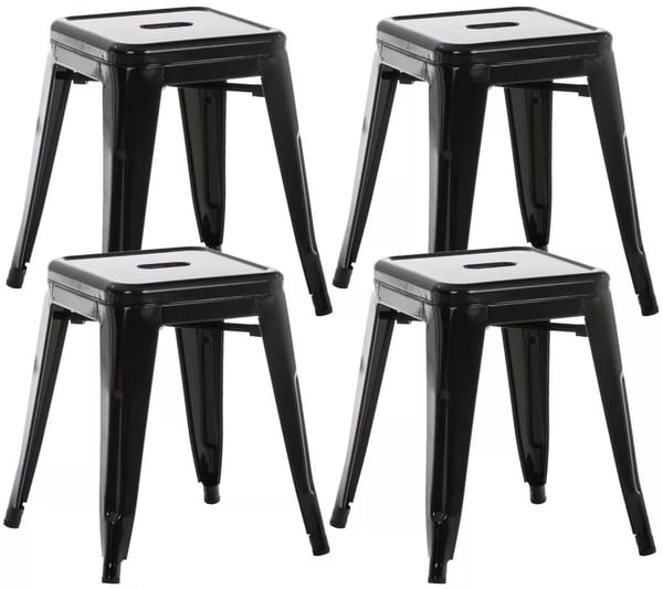 Set med 4 svarta metallpallar Armin - Stapelbara, industriell look, pulverlackerade, lätta att rengöra