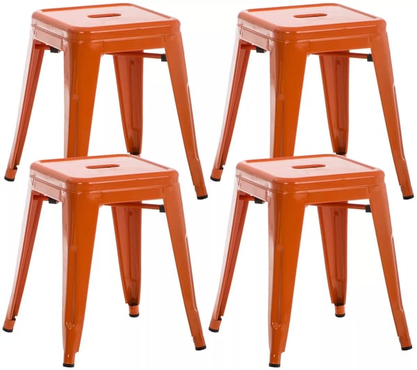 Sæt med 4 orange metalstole - Klassiske, robuste og stabelbare - Industrielt look, nemme at rengøre, maks. belastning 200 kg, 46 cm H x 40 cm B