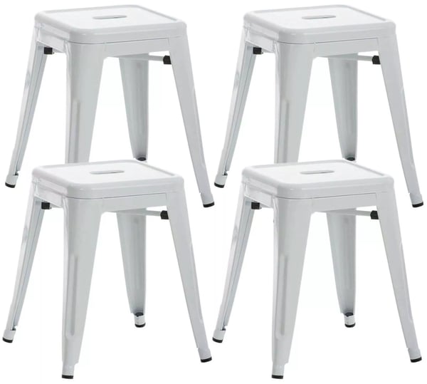 Set med 4 vita metallpallar - stapelbara, industriell stil, lätt att rengöra (46 cm höjd)