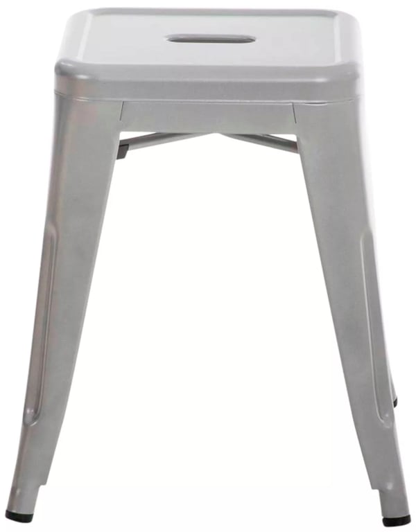 Set med 4 silverfärgade metallpallar - Stapelbara, industriell look, lättskötta, 46 cm höjd, 4-pack