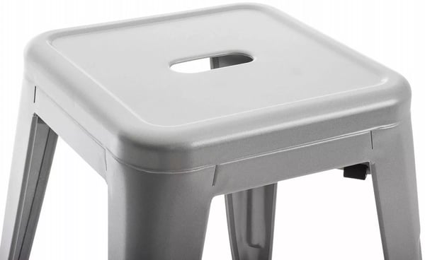 Set med 4 silverfärgade metallpallar - Stapelbara, industriell look, lättskötta, 46 cm höjd, 4-pack