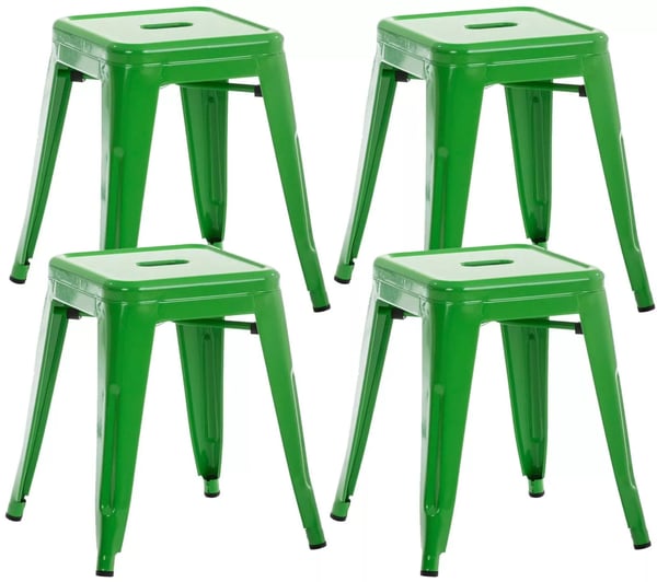 Set med 4 gröna metallpallar - stapelbara, industriell look