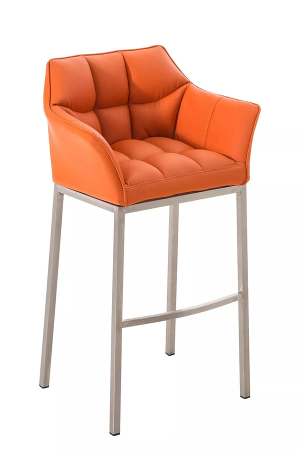 Damaso Orange Barstol i Konstläder med 4-bens Metallram - 83 cm Sitthöjd, 240 kg Lastkapacitet