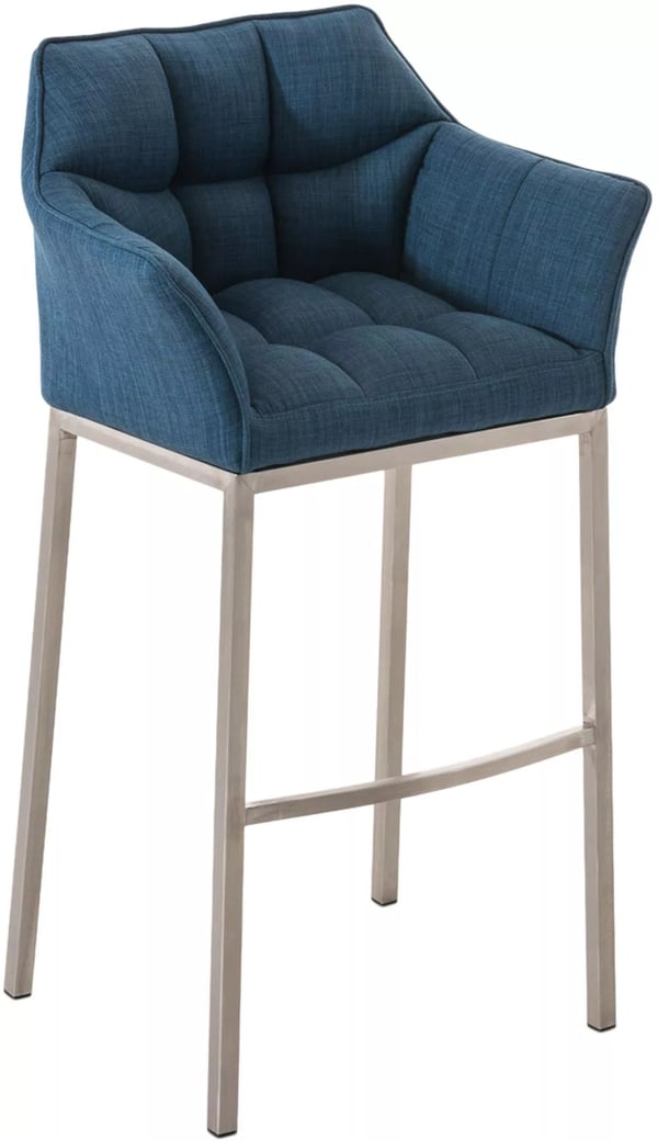 Damaso Barstol i Tyg - Blå, Metall 4-bensram, Bekväm Klädd Sits med Fotstöd - 83 cm Sitthöjd