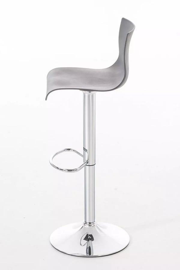 Grå moderne barstol i plast med metalramme i krom-look