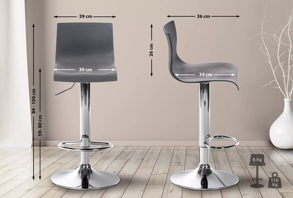 Grå moderne barstol i plast med metalramme i krom-look