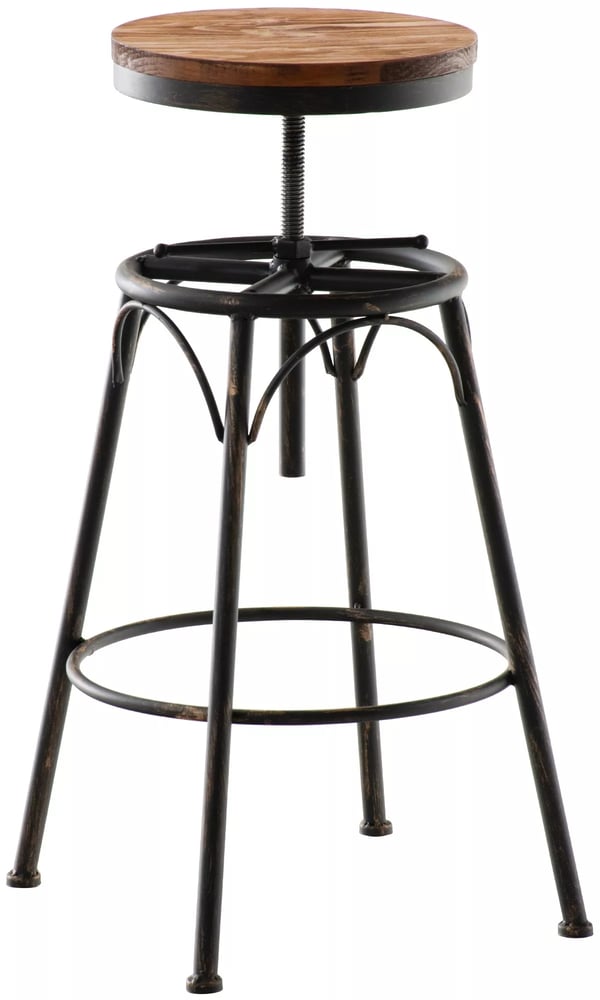 Beam Barstol med Justerbar Höjd, Svängbar Sits, Massivt Trä och Metallram, Industriell Design, Bronsfärg