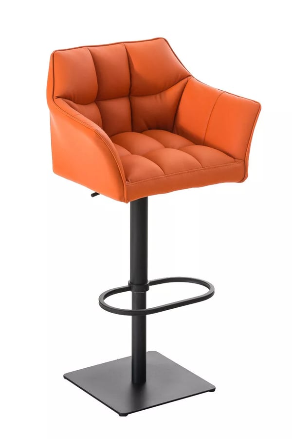 Damaso Orange Barstol i Konstläder med Metallram, Justerbar Höjd & Svängbar