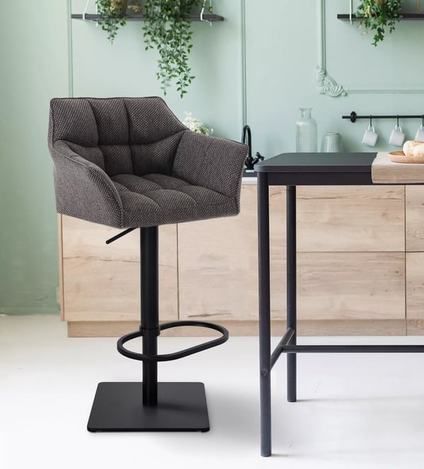Damaso Titanium Grå Stof Barstol med Metalstativ, Højdejusterbar, Drejefunktion og Fodstøtte - 58-83cm Sædehøjde
