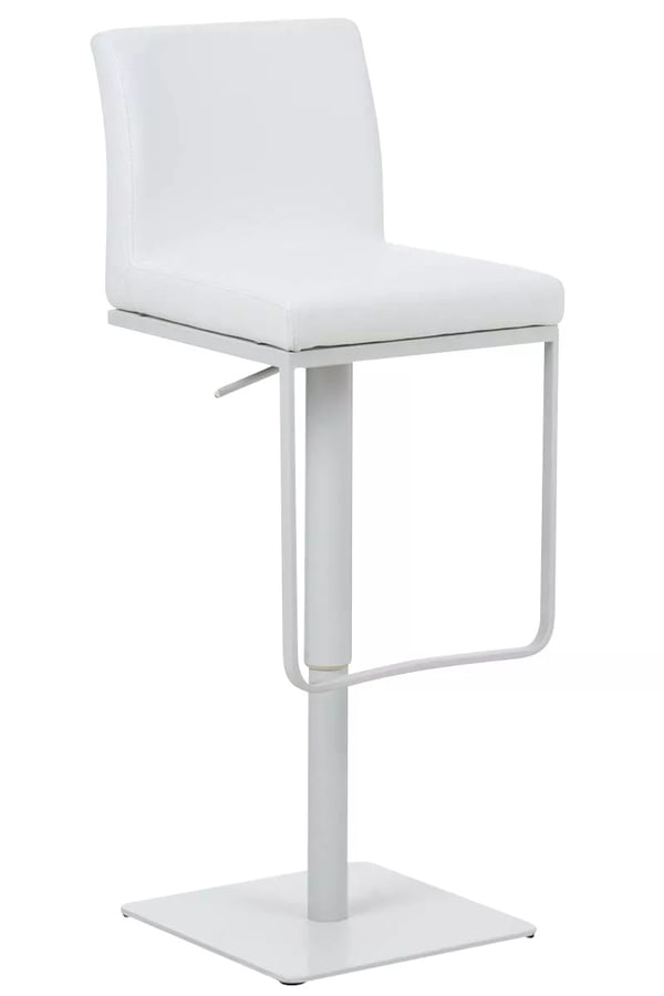 Panama Barstol i Vit Konstläder med Rostfritt Stålställ, Justerbar Höjd, 360° Svängbar, Fotstöd - 18 kg, 44x42x86 cm
