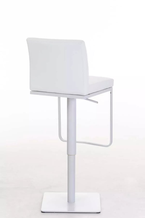 Panama Barstol i Vit Konstläder med Rostfritt Stålställ, Justerbar Höjd, 360° Svängbar, Fotstöd - 18 kg, 44x42x86 cm
