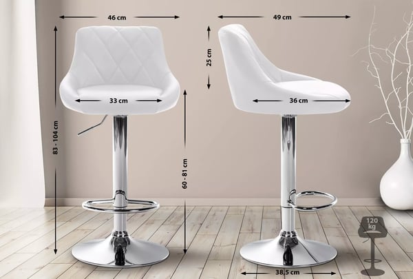 Lazio Barstol i kunstlæder - Hvid med metalfod, justerbar højde, 360° drejefunktion