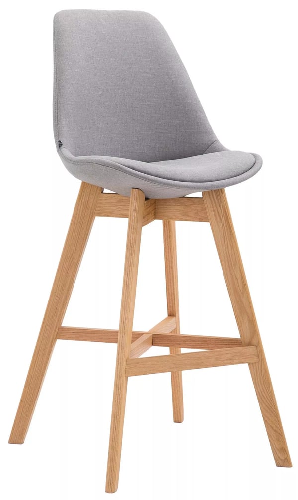 Cannes Grå Barstol i Tyg med Träställning - Bekväm Vadderad Sits, Ram i Ek, 112 cm Höjd
