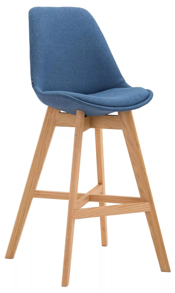 Cannes Blå Barstol i Tyg med Träben - Modern Design, Bekväm Sittplats (112cm Höjd)