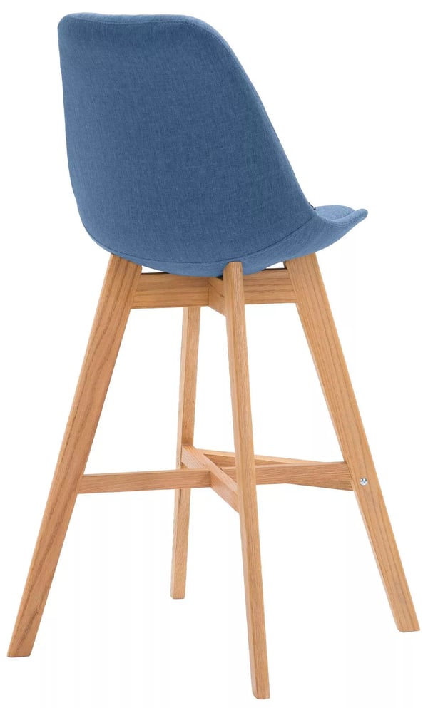 Cannes Blå Barstol i Tyg med Träben - Modern Design, Bekväm Sittplats (112cm Höjd)