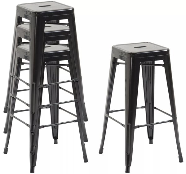 Joshua V2 Industriel Metal Barstol - Sort, Stabelbar med Fodstøtte, 76 cm Sædehøjde