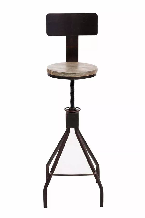 Elko industriel barstol m/ fyrretræssæde, justerbar højde, metalramme, bronze - 45x45x93 cm