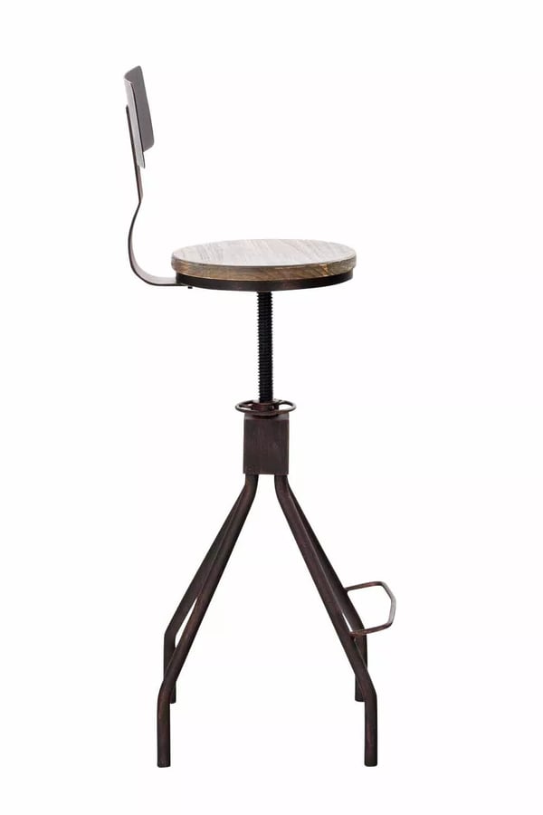 Elko industriel barstol m/ fyrretræssæde, justerbar højde, metalramme, bronze - 45x45x93 cm
