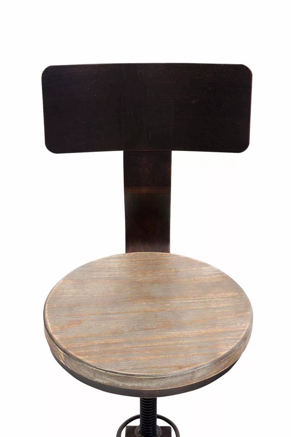 Elko industriel barstol m/ fyrretræssæde, justerbar højde, metalramme, bronze - 45x45x93 cm