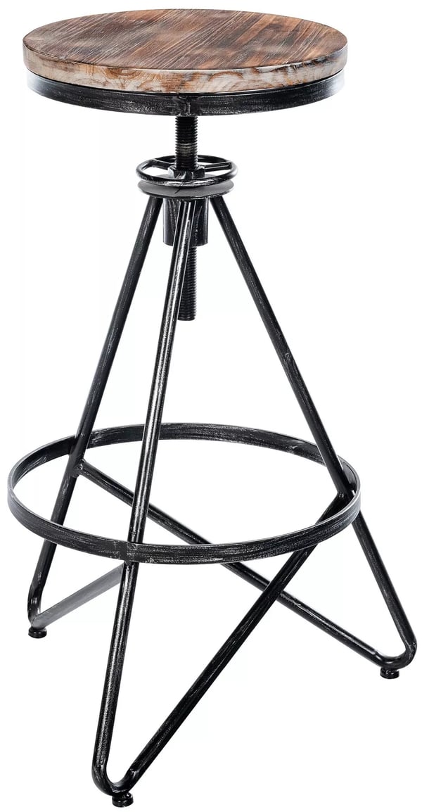 Karla Justerbar Industriell Barstol, Sits i Massiv Ask, Metallram, Silver, 44x44x67-81cm