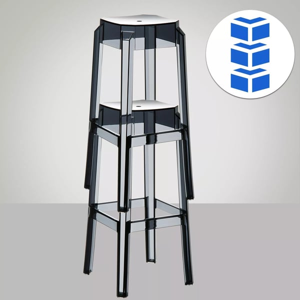 Sæt med 2 Fox Gennemsigtige Barstole, Stabelbare, Vejrbestandige, 75 cm Sædehøjde, Moderne Design