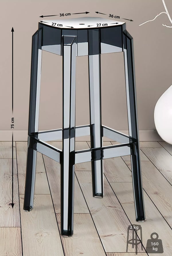 Sæt med 2 Fox Gennemsigtige Barstole, Stabelbare, Vejrbestandige, 75 cm Sædehøjde, Moderne Design