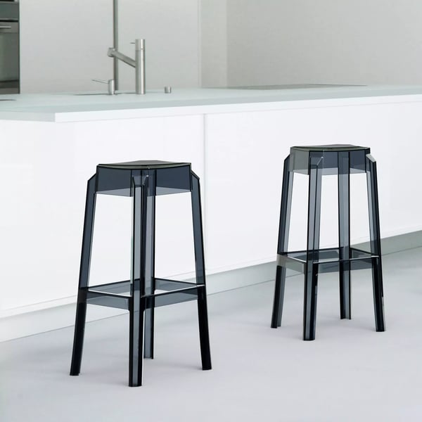 Sæt med 2 Fox Gennemsigtige Barstole, Stabelbare, Vejrbestandige, 75 cm Sædehøjde, Moderne Design