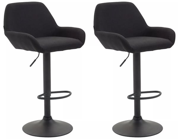 Set med 2 Braga barstolar i tyg, svart, höjdjusterbara med fotstöd