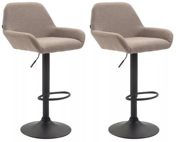 Set med 2 barstolar i taupe-tyg med kromfärgat metallställ