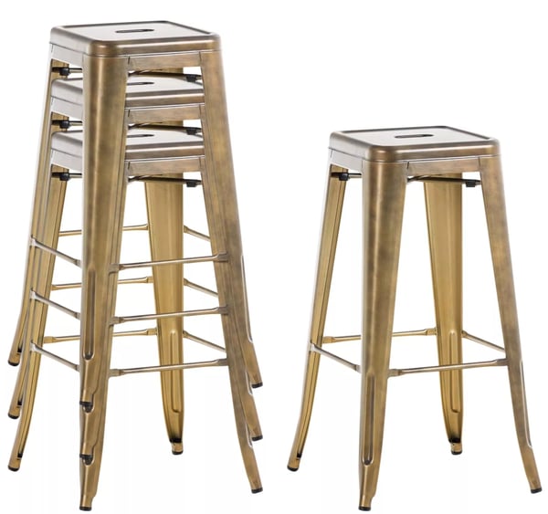 Joshua V2 Guld Metal Barstol - Industrielt Design, Stabelbar, 76cm Højde