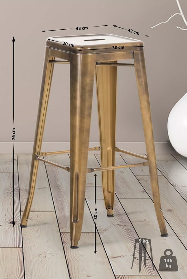 Joshua V2 Guld Metal Barstol - Industrielt Design, Stabelbar, 76cm Højde