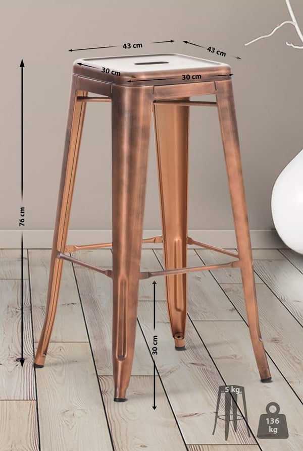 Joshua Metal Barstol - Kobber, Industrielt Design, Stabelbar, 76 cm Højde