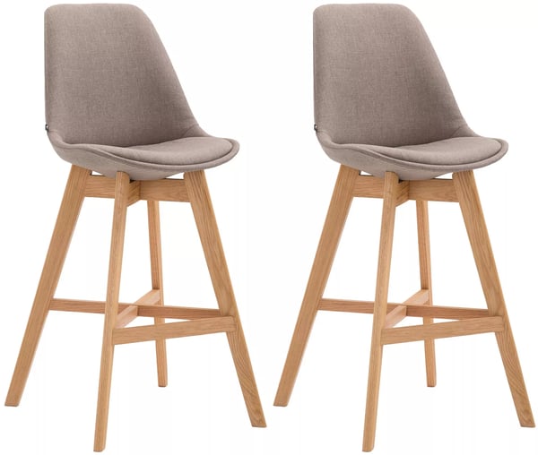Set med 2 Cannes Barstolar i Tyg, Taupe Tyg med Ram i Ek