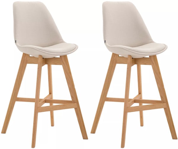 Set med 2 Cannes Barstolar i Krämtyg med Trästomme i Ek, Modern Design