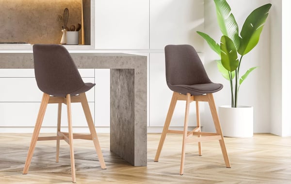 Set med 2 Cannes barstolar i tyg, brun ekram, 76 cm sitthöjd