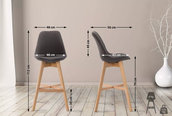 Set med 2 Cannes Mörkgrå Barstolar i Tyg med Ben i Ek