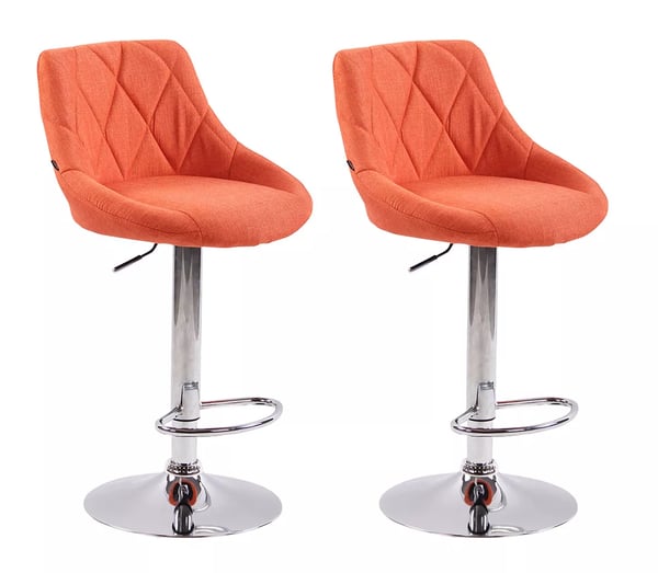 Sæt med 2 orange stof barstole Lazio med krom-look metalfod - Justerbar højde, 360° drejbar
