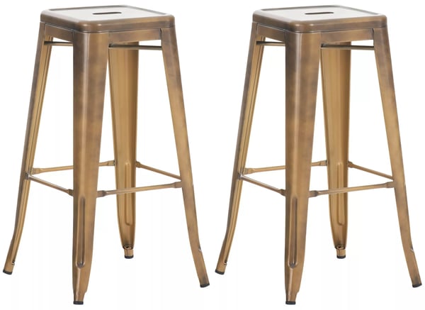Set med 2 Joshua Barstolar i Guldmetall - Stapelbara, Modern Design - 76 cm Höjd