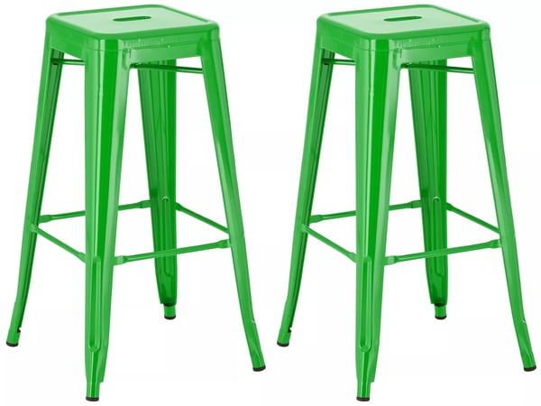 Set med 2 gröna metallbarstolar Joshua, stapelbara, modern design, 76 cm höjd