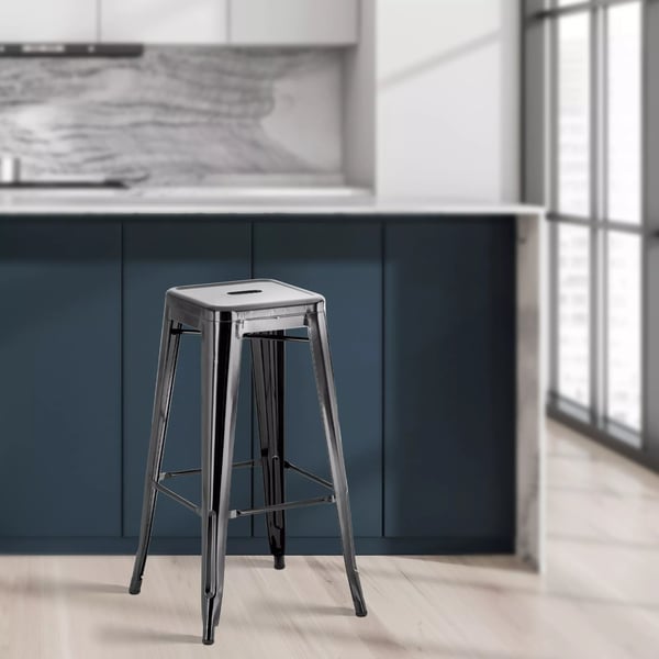 Sæt med 2 sorte metalbarstole, stabelbare, moderne design, 76 cm højde