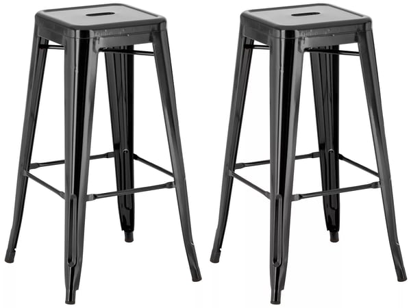 Sæt med 2 sorte metalbarstole, stabelbare, moderne design, 76 cm højde