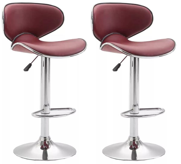 Set med 2 Las Vegas V2 barstolar, Bordeaux konstläder, metallram i kromlook