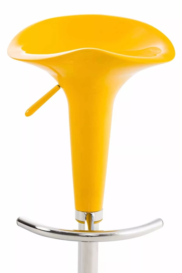Sæt med 2 gule plastik sadelbarstole med krom-look metalstel, højdejusterbare