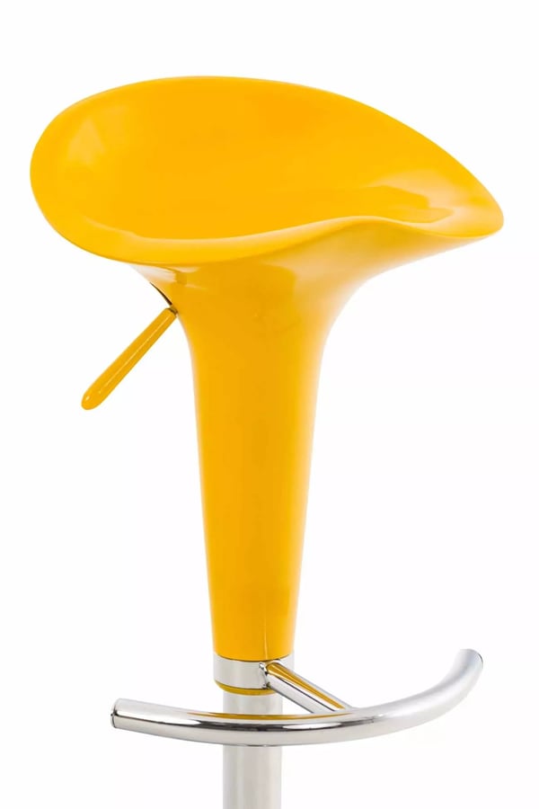 Sæt med 2 gule plastik sadelbarstole med krom-look metalstel, højdejusterbare