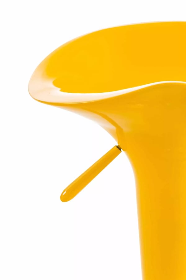 Sæt med 2 gule plastik sadelbarstole med krom-look metalstel, højdejusterbare