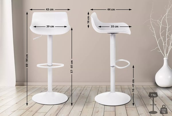 Sæt med 2 Aveiro Hvide Plastik Barstole med Metalstel og Fodstøtte