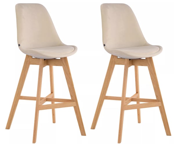 Set med 2 barstolar i sammet, gräddvit, träram