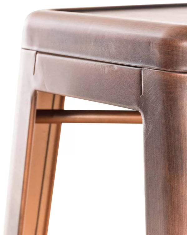 Sæt med 2 kobberfarvede industrielle metalbarstole med fodstøtte - Stabelbart moderne design